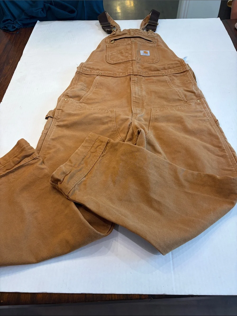 Carhartt Tan Duck Canvas Overalls with Dark Brown Straps